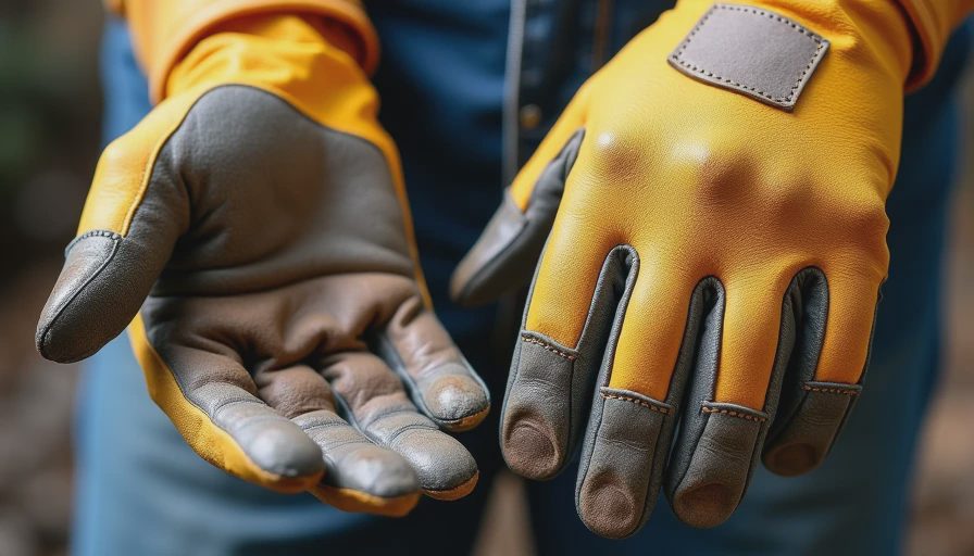 Leather work glove vs failed synthetic glove palm comparison