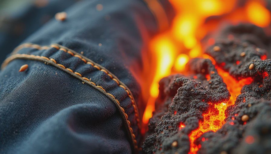 Fabric comparison of failed budget pants vs intact premium FR pants from burn test