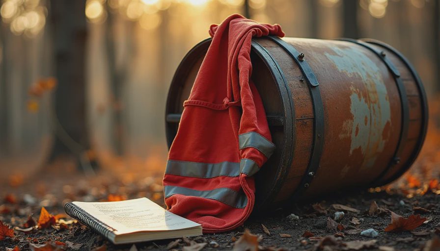 Burn barrel with field gear and notes representing six months of testing
