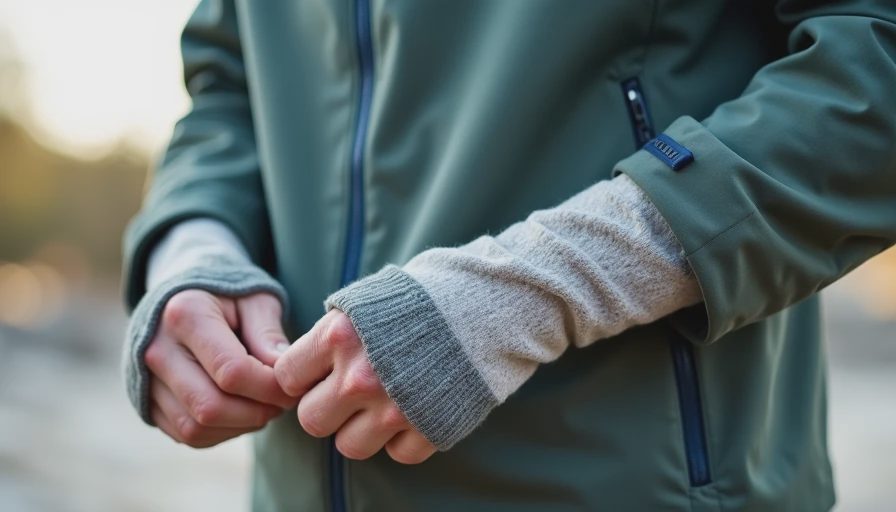 Close-up of functional clothing layers showing base, mid, and outer shell compatibility