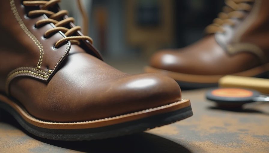 Close-up of professional boot resoling process