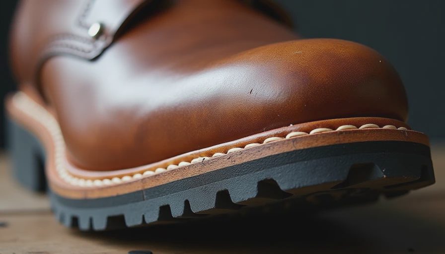 Close-up of White's Smokejumper boot welt and stitching details showing durable construction