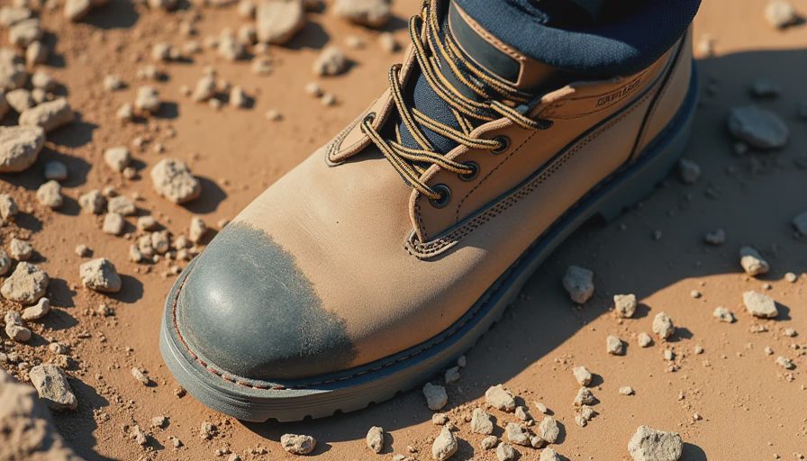 Visual context for wide steel toe boots
