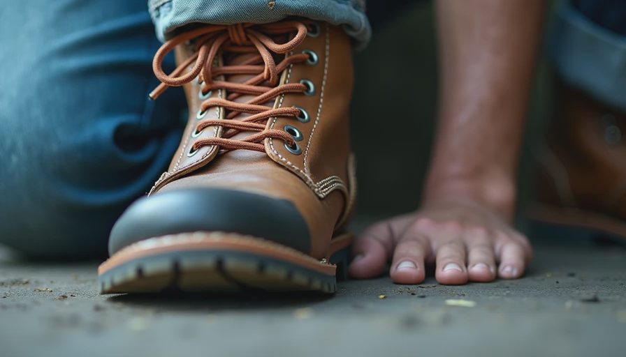 Visual context for barefoot steel toe boots